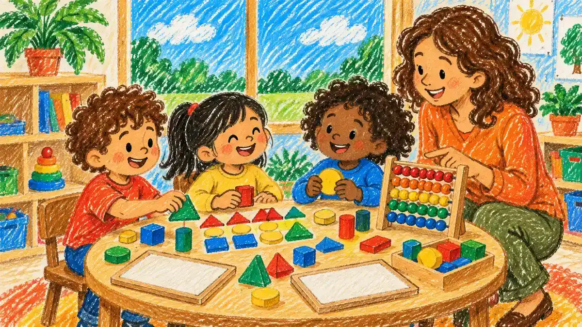 Children exploring numbers and shapes in a math learning center